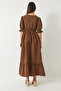 Women's Brown Double Breasted Collar Long Dress with Elastic Sleeves and Waist 3018 60283012 - 7