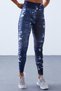 Indigo High Waist Tie-Dye Patterned Slim Fit Narrow Leg Women's Leggings - 94551 - 8