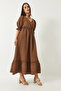 Women's Brown Double Breasted Collar Long Dress with Elastic Sleeves and Waist 3018 60283012 - 5