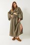 Women's Khaki Bat Sleeve Cropped Elastic Waist Slit Detail Skirted Muslin Suit 9280 60281002 - 6