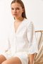 Women's White Brode Detailed V-Neck Buttoned Bell Sleeve Shirt 60261394 - 2