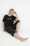 Women's Summer Star Patterned Short Sleeve Capri Soft Oversize Pajama Set - Black - 3