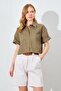 Women's Khaki Double Pocket Low Sleeve Crop Shirt - 3