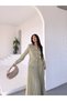 Belted Gold Buttoned Premium Jacket Skirt Set Khaki - 7