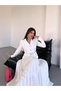 Belted Gold Buttoned Women's Jacket Skirt Suit White - 7