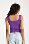 Purple Square Neck Sleeveless Crop Women's Knitwear - 2
