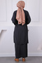 Black Drawstring Waist Tunic Dress Combination Set - 3