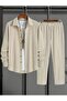 Men's Beige Long Sleeve Shirt Pants Set Alaçati