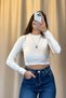 Women's Slim Fit Knitwear Round Neck Long Sleeve Crop - 4