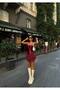 Women's Burgundy Strappy Satin Corset Skirt with Lace Shorts Mini Dress Ely-1000650030 - 3