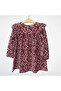 Floral Patterned Flounce Detailed Long Sleeve Dress – Claret Red - 2
