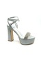 Feles 13 cm High Platform Single Band Heeled Stone Women's Evening Dress Shoes Silver - 4