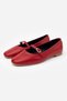 Pablo Red Genuine Leather Buckle Detailed Flat Sole Women's Ballerinas - 6
