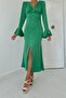 Green Front Buttoned Slit Satin Dress - 4