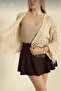 Stone Spanish Sleeve Tasseled Detailed Openwork Seasonal Women's Cotton Cardigan - 3