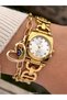 Stone Case, Gold Yellow Steel Chain Cord Bridal Engagement Wedding Bridal Wristwatch Bracelet