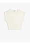 Beige Sleeweless Crop T-Shirt