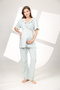 Water Green Melange Frilly Double Breasted Maternity Pajama Set with Dressing Gown - 2