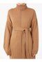 Belt Detailed Neck Zippered Knitwear Cardigan - Camel - Benin - 3