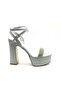 Feles 13 cm High Platform Single Band Heeled Stone Women's Evening Dress Shoes Silver