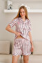Women's Satin Button-Down and Shorts Pajama Set / Embroidered Striped Full Button Shorts Sleepwear - 6