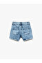 Denim Shorts with Cotton Pocket and Stone Detail - 2
