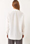 Women's White Stone Embroidered Bow Detailed Aerobin Oversize Shirt 60283022 - 7