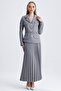 Women's Pleated Skirt and Belted Short Jacket with Pockets Double Classic Set - 3