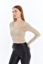 Women's Cream Pool Collar Long Sleeve Crop Blouse - 4