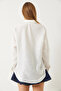 Women's White Butterfly Bead Stone Embroidered Aerobin Oversize Shirt 60283030 - 8