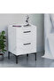 Modern White Marble Side Table with 2 Soft-Close Storage Drawers for Living Room/Bedroom - 2