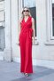 Women's Lycra Crepe Double Breasted Wrap Side Pocket Sleeveless Collar Stylish Jumpsuit-Red