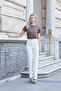 Women's High Waist Front Stitched Belt Buttoned Comfortable Leg Lightweight Lycra Fabric Office Trousers-Cream - 3