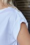 Women's Quality Lycra-Free Span Fabric Wide Zero-Neck Double Sleeve Epaulet Buttoned T-Shirt Blouse-White - 6