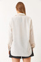 Women's Beige Bow Patterned Bead Stone Embroidered Linen Aerobin Oversize Shirt 60283031 - 6