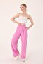 Women's pink linen blend korean style palazzo pants - 4