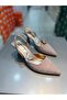 Serrace Silvery Material Open Back Short Heeled Women's Shoes