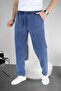 Linen Trousers Hambez Bottom Sweatpants Comfortable Fit Large Size Raw Linen Unisex Relaxed Size Range M-6Xl (Denim Blue)