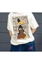 Duck Special Design New Season Front/Rear Printed Oversize Beige T-Shirt