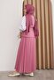 Double Breasted Collar Pleated Skirt Pink Suit - 5