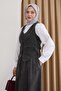 Black three-piece denim set with vest and skirt - 2