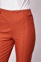 Women's High Waist Buttoned Pipe Leg Fabric Trousers with Stitched Waistband on the Front - Tile - 6
