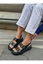 Black Skin (Jenny) Gold Buckle Detail Women's Sandals - 4