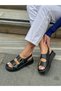Black Skin (Jenny) Gold Buckle Detail Women's Sandals - 3