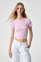Ceraen Women's Slim Short Sleeve Crew Neck Pink T-Shirt