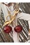 Gold Color Dark Red Acrylic Cherry Design Keychain and Bag Accessory Width 7 Cm. Uzn. 12 cm - 2