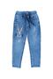 Girl's Lycra Rabbit Printed Sequin Denim Jeans Blue