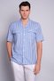 Men's Petrol Short Sleeve Striped Shirt with Flap Pocket