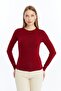 Women's Burgundy Round Neck Long Sleeve Blouse - 5