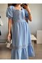 Baby Blue Square Collar Tie Dress - 4